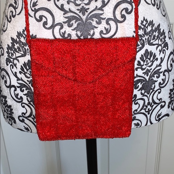 Vintage Red Beaded Crossbody / Satchel - Picture 7 of 14